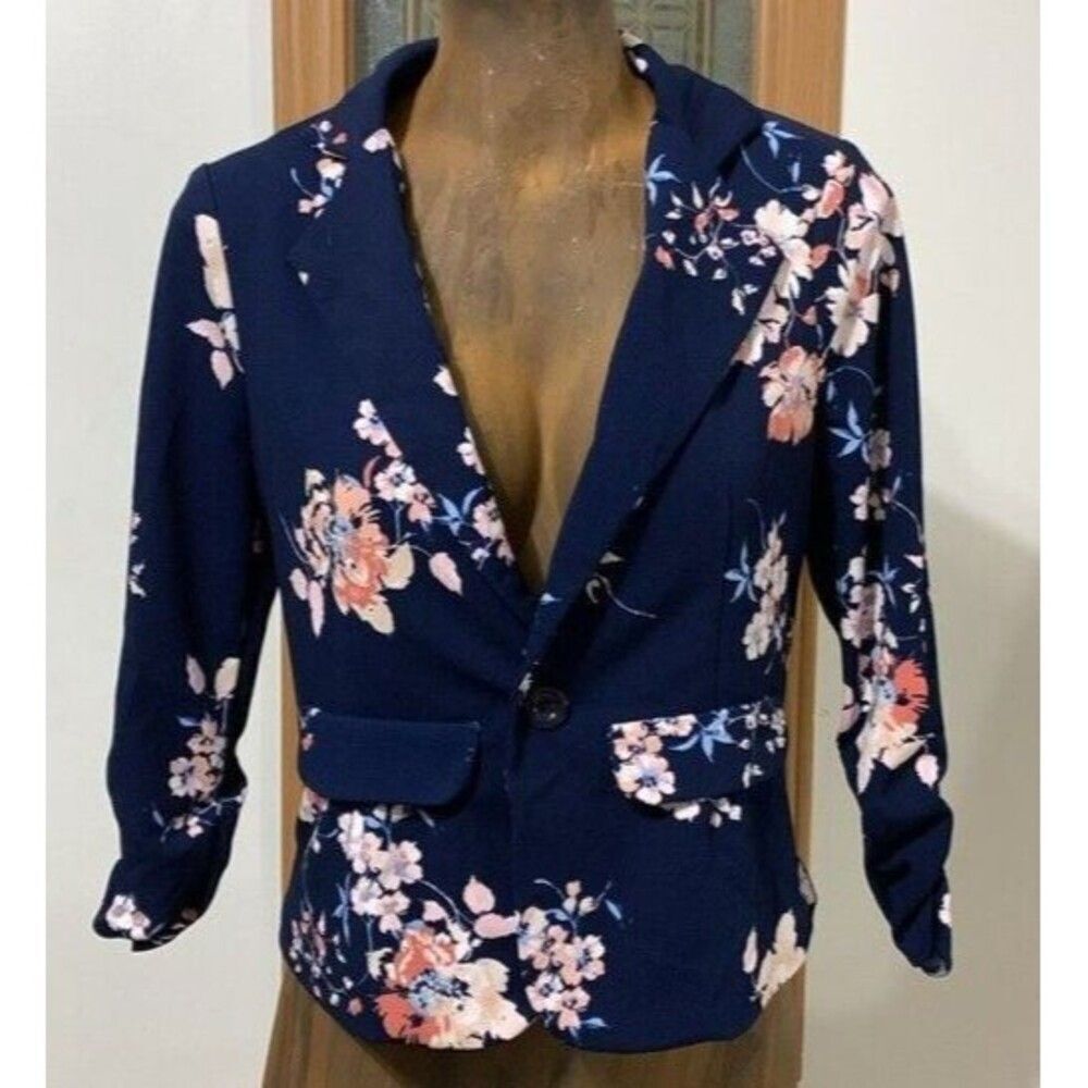 Crescent & Willough Floral Jacket Women’s Small Navy Cropped Lightweight Spring